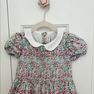 Janie and Jack White Collar Floral Dress with Pink & Green Print- Easter/Spring